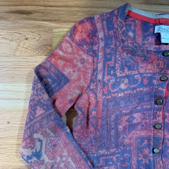 Lucky Brand rug print fuzzy cardigan S - Picture 5 of 6
